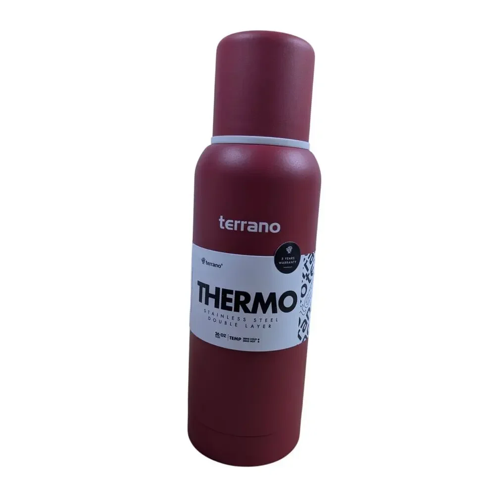 Terrano Thermo Stainless Steel Double Layer 260z 20 Hour Hot Cold Red Bottle NIB